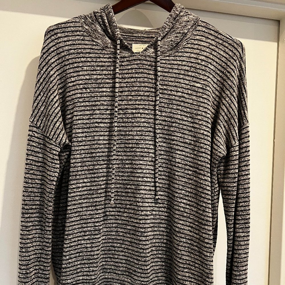 Lucky Brand Women's Medium Grey Striped Hooded Sweater